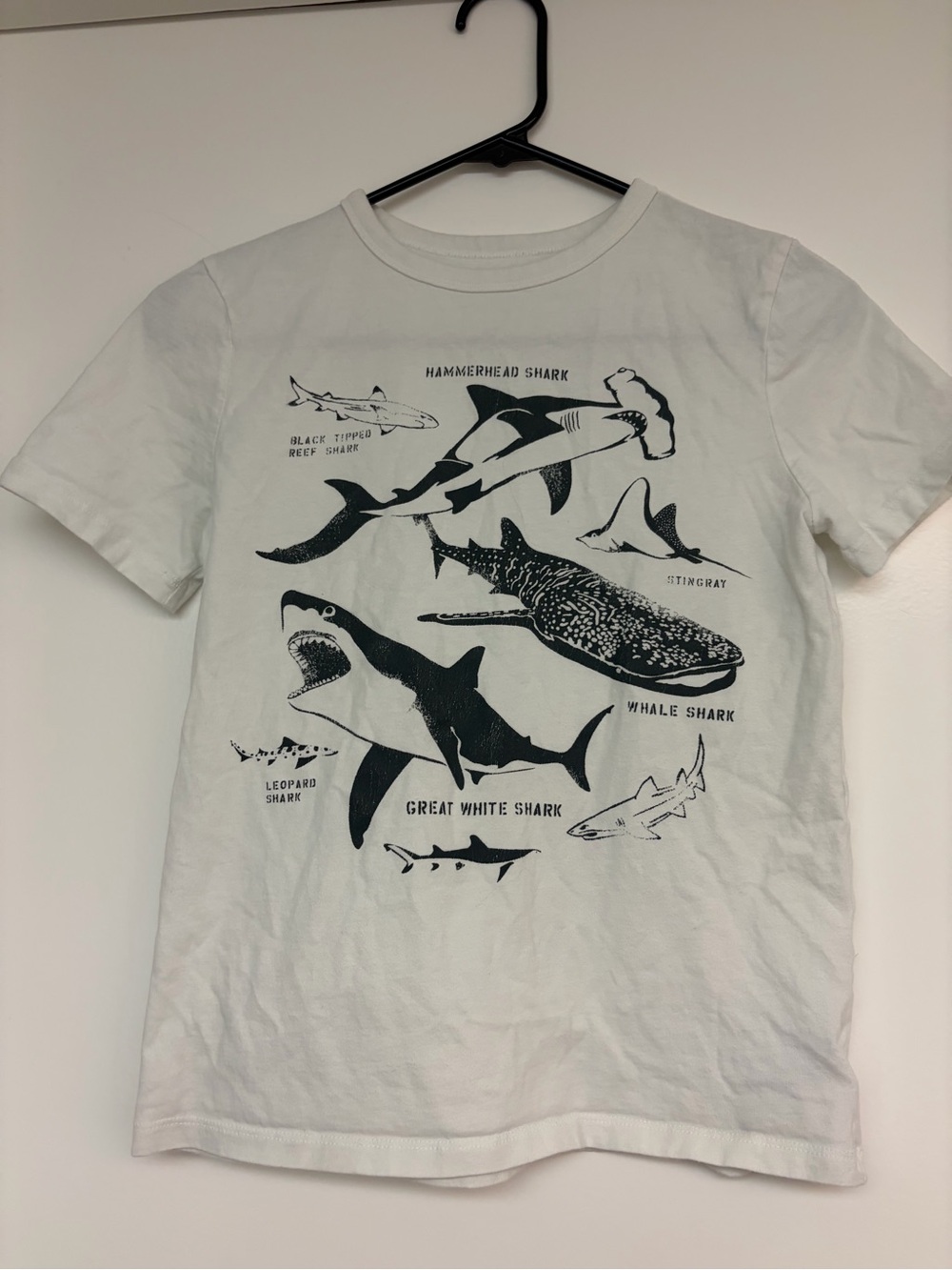 GAP White Kids Short Sleeve Tee with Black Shark Graphic
